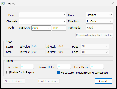 BUSMUST offline replay configuration window