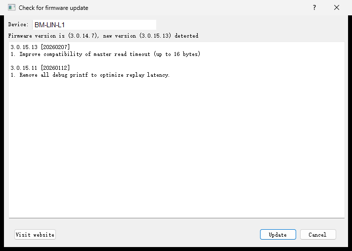 BUSMUST firmware update window