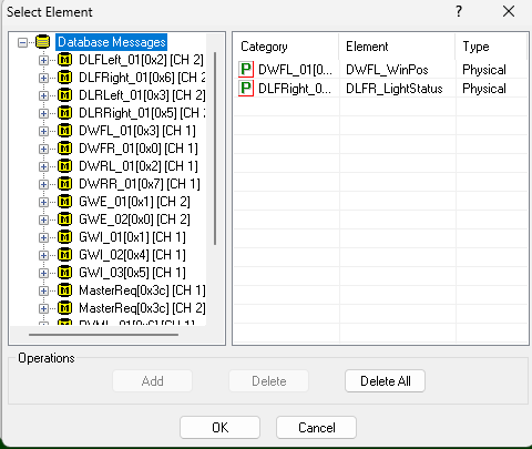 Selecting LIN physical signals for Signal Graph