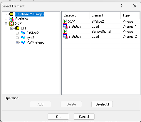 Selecting an XCP measurement for Signal Graph