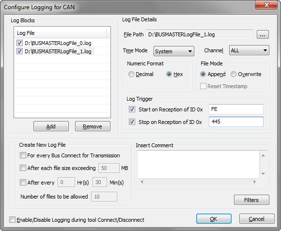 Log File Configuration Dialog