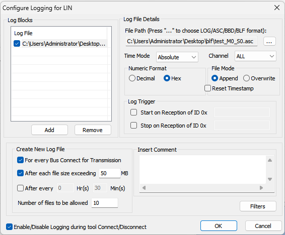 LIN Logging 配置