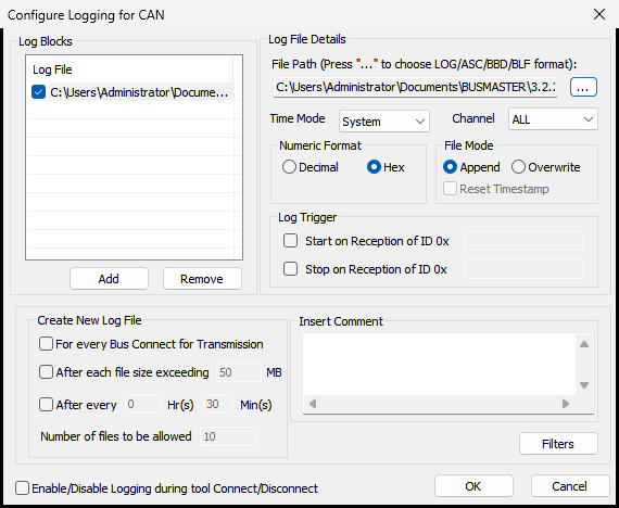 Logging, import, and replay screens 1