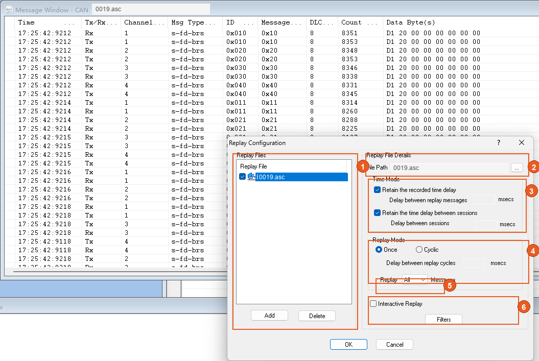 Logging, import, and replay screens 3