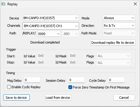 Logging, import, and replay screens 5